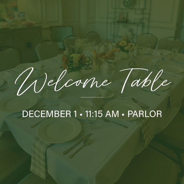 Next Date: December 1, 11:15 AM – 12:30 PM, Parlor
Come get to know us more at a Welcome Table session hosted by Second pastors.


